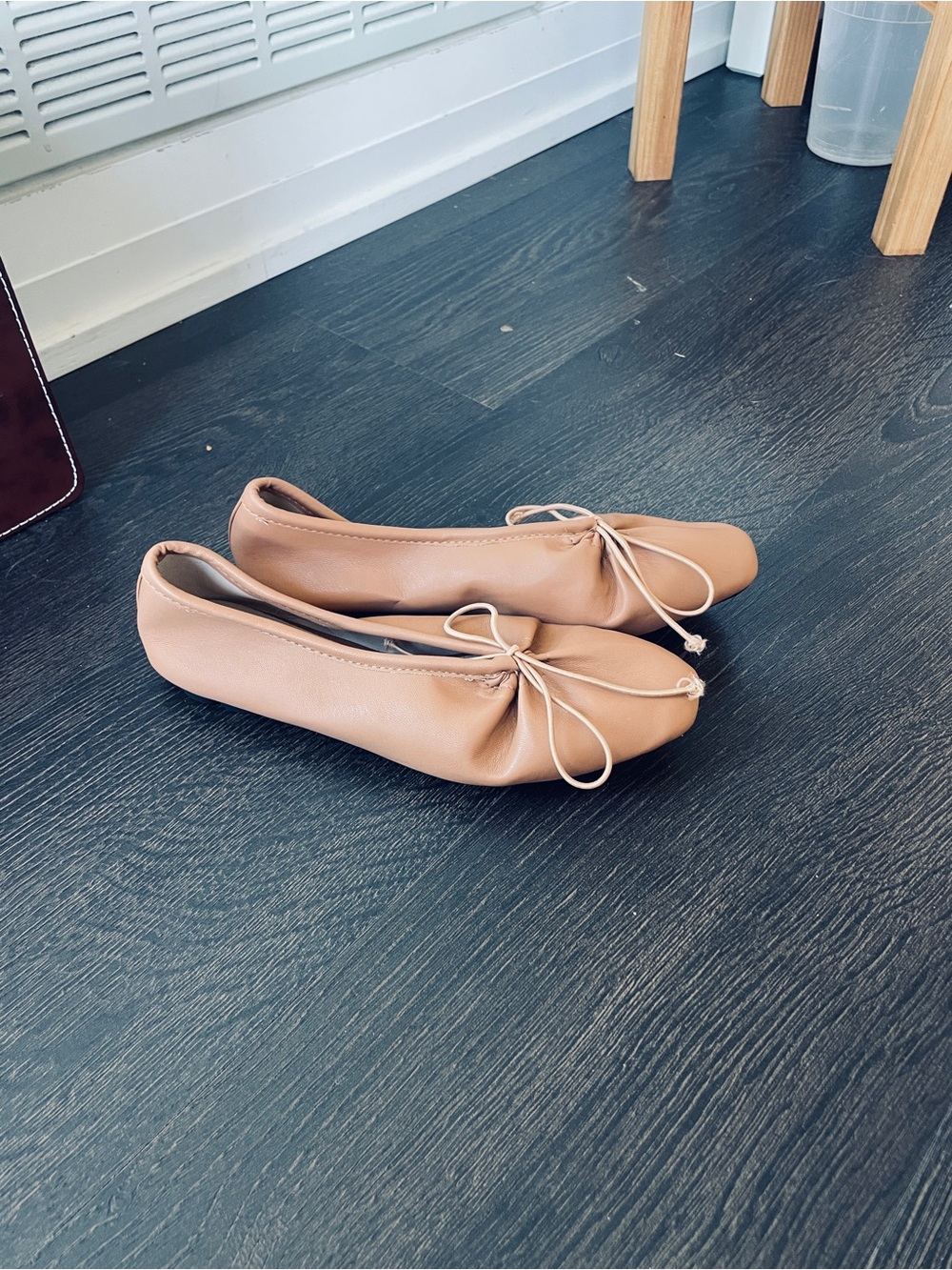 Women's Nude Ballet Flats with Tie Accent